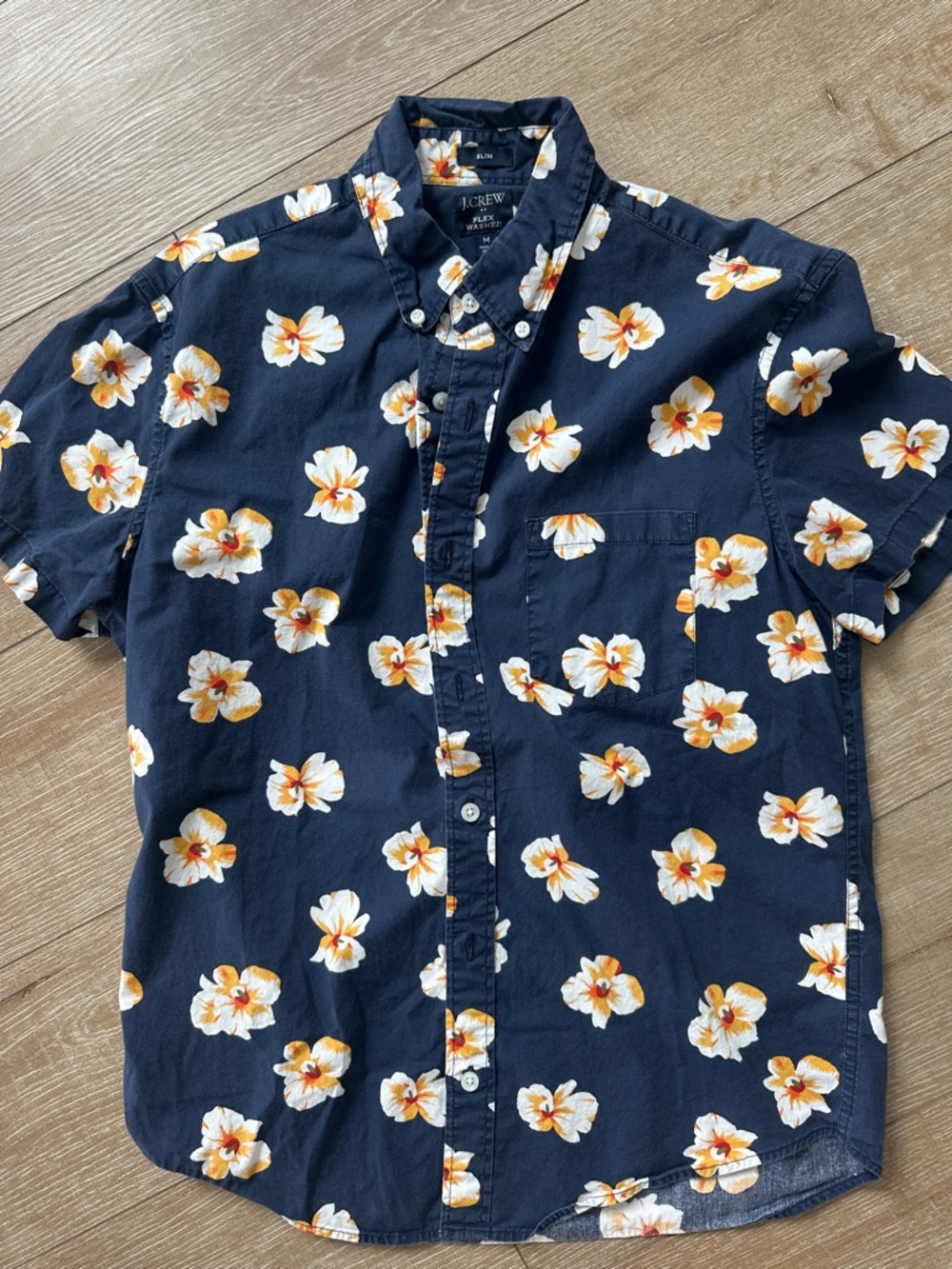 J. Crew Navy Short-Sleeve Floral Button-Down Shirt